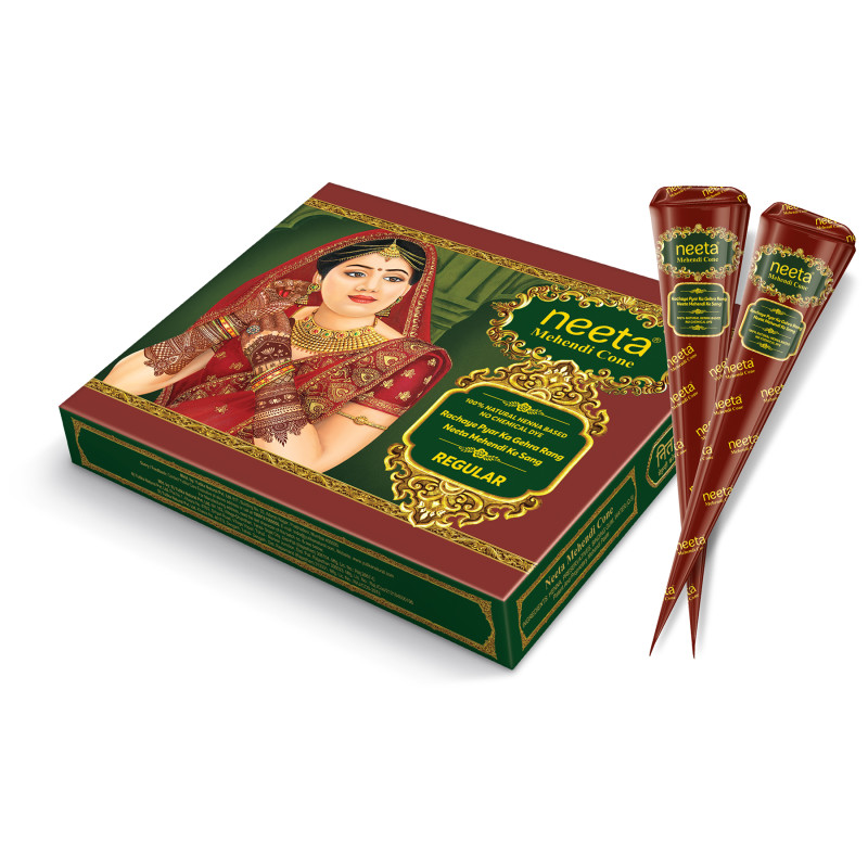 Neeta Mehendi Cone for Hand Design – 12 Henna Cones (20g Each Cone) for Bridal, Wedding & Dulhan Mehndi | Natural Henna Paste, Ready-to-Use, Long-Lasting Color, Chemical Free, Safe for Skin